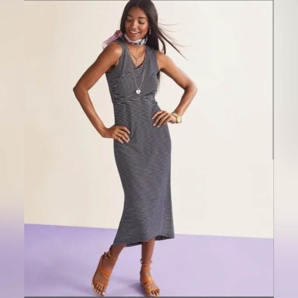 CAbi Launch cross over wrap jersey dress black & white Medium #5610